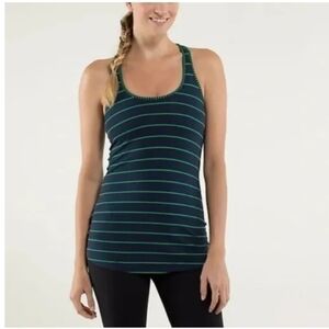 Lululemon Cool Racerback Tank Slalom Stripe Inkwell/Hyper Stripe Green Bean 8